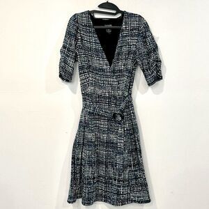 Enfocus Studio Womens Wrap Elbow Sleeve Belted Tweed Dress Gray Black Size 12